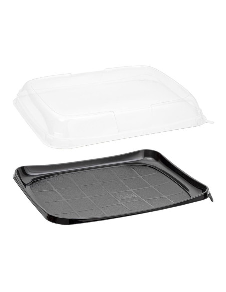 Bandeja para Catering Preta com Tampa Transparente - Entrega em 24h.