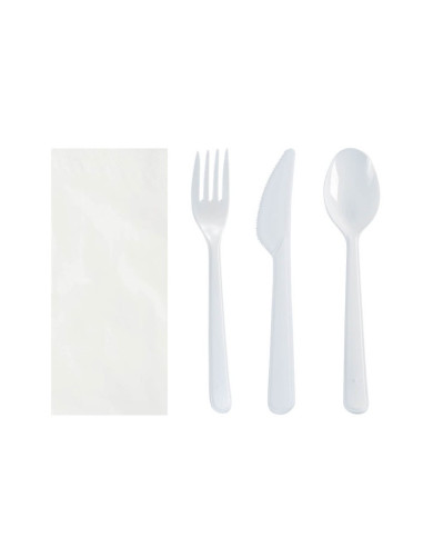 ▶️Set Cubiertos económicos con servilleta blanca (500 Uds.)