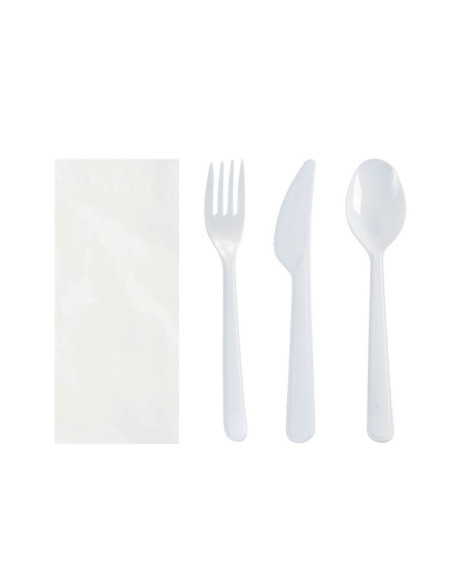 ▶️Set Cubiertos económicos con servilleta blanca (500 Uds.)
