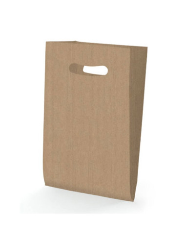 SACO ASA TROQUELADA KRAFT 24X40+10 cm. (250 Unid.)