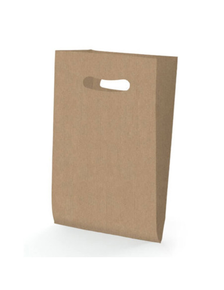 SACO ASA TROQUELADA KRAFT 24X40+10 cm. (250 Unid.)