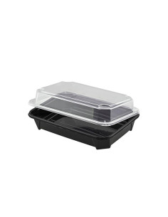 ▶︎ Bandeja para sushi negra + Tapa 161X112X28 mm. (282 Uds.)