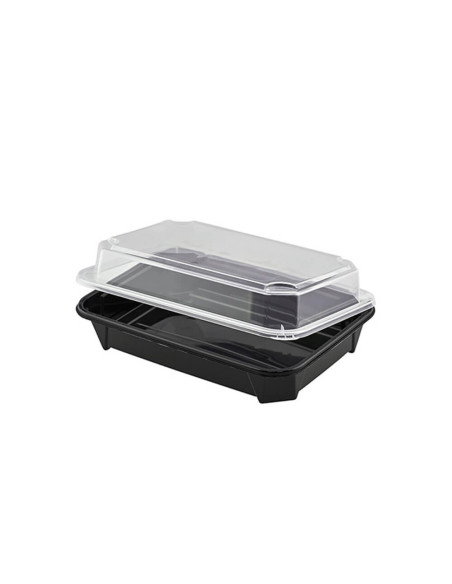 ▶︎ Bandeja para sushi negra + Tapa 161X112X28 mm. (282 Uds.)