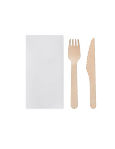 ▷ Set cubiertos de madera (tenedor+cuchillo+servilleta) desechables - Envío gratuito 24 horas.