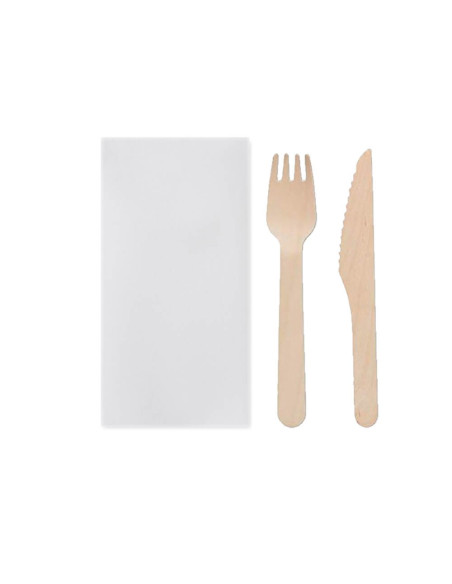 ▷ Set cubiertos de madera (tenedor+cuchillo+servilleta) desechables - Envío gratuito 24 horas.