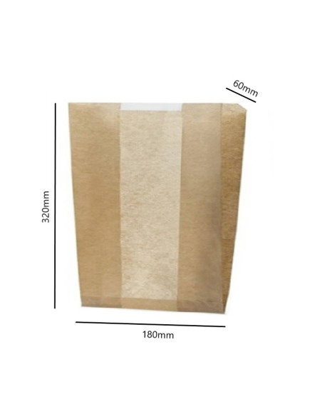 ✅ Saco de Papel Kraft com Janela 18X32+6 cm. - Envio 24h