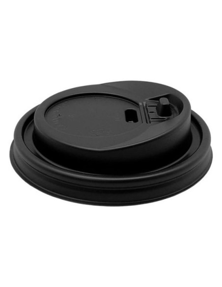 ▶️ Tapa Negra con Cierre para Vasos 7 OZ  Ø 73 mm.