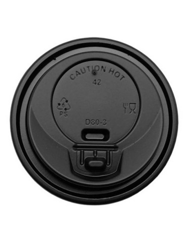 ▶️ Tapa Negra con Cierre para Vasos 7 OZ  Ø 73 mm.