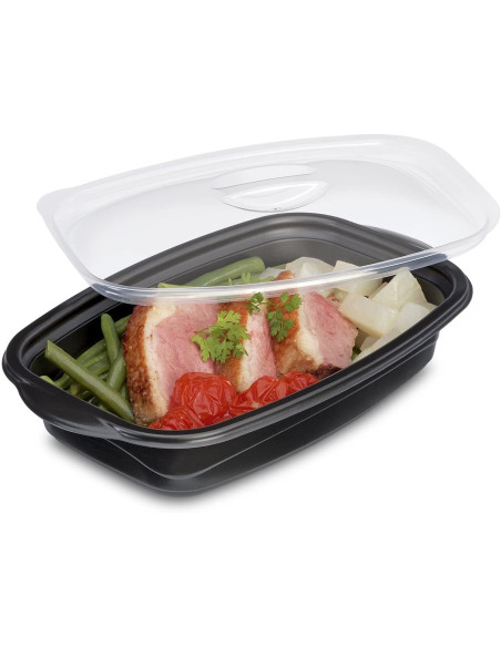 ▷ Bandeja Descartável Preta 500 cc com Tampa Transparente - Entrega em 24 h.